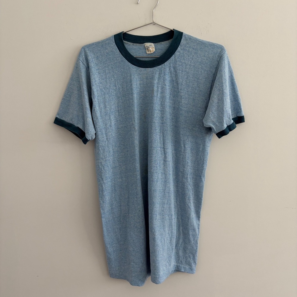 Vintage Towncraft Plus Heather Blue Ringer T Shirt Mens Large Single Stitch